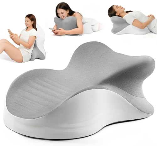 CENXI Memory Foam Ergonomic Wedge Pillow Reading Pillow for Bed Headboard Pillow Support for Back Pain Acid Reflux & Sitting Up Ideal for Massage with Removable Cover-Grey