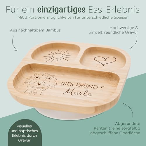 wunderwunsch - Personalisierter Baby Teller mit Saugnapf - Praktisches Kleinkind Zubehör mit Namen - Kinder Teller Rutschfest - Personalisierte Geschenke Geburt