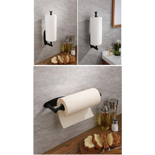 Portarrollos de papel de cocina negro sin taladrar gabinete de acero inoxidable 5