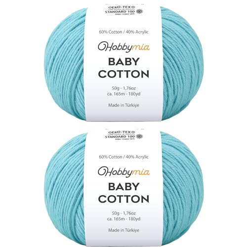 Image of Baby Cotton Blend Yarn - Soft Sport Weight Yarn for Crochet & Amigurumi - 50g /180yds - 60% Cotton 40% Acrylic - Ideal for Baby & Knitting Proj.(Blue Hosta, 2 Balls)