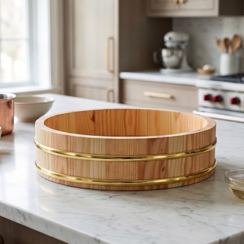 Bol à mélanger le riz à sushi en bois bac japonais de 26,4 cm de diamètre pour buffet