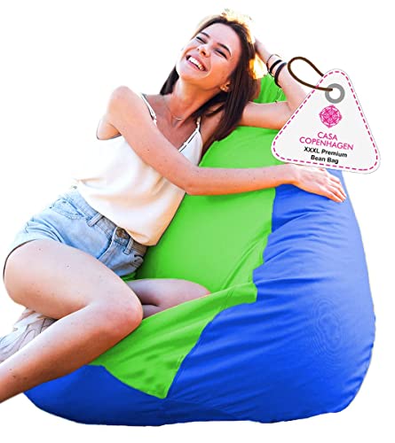Image of Casa Copenhagen Premium Leather Bean Bag Chair, Filled with Beans | Capacity: Upto 7 Ft Height, 200 KG Weight | 3XL | Blue&Green