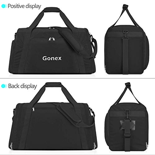 Gonex 60L Travel Duffel Bag Gym Bag Sports Duffle Bag Carry on Weekender Bag Luggage Duffel for Men Women for Hiking Camping Travelling Cycling with Shoe Compartment Black