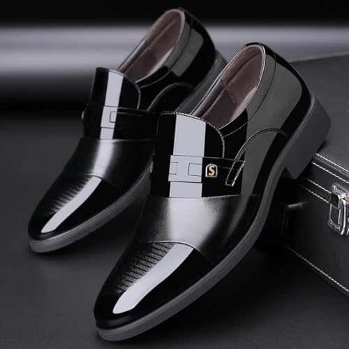 Men's Dress Oxford Shoes Slip-On Leather, Low Top, Block Heel, Anti-Slip Rubber Sole – Formal & Wedding Comfortable Business Shoes Black2