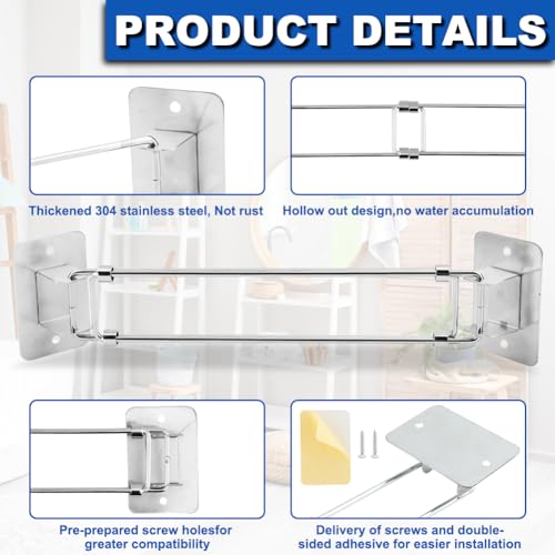 Image of 2PCS RV Shower Corner Storage Bar, 7-13 inches Adjustable Stainless Steel Rod for RV /Camper Bathroom, Space-Saving and Durable Corner Shelves Organizer