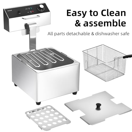 Commercial Deep Fryer with Basket, 1700w 11.6Qt 0.6mm Thickened Stainless Steel Countertop Electric Fryer for Home and Commercial Use, Oil Fryer with Double Overheat Protection - Image 5