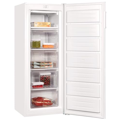 Exquisit Congelador Vertical, 168L, Clase D, Color Blanco, Altura Regulable, Ruedas Traseras, 4 Cajones Transparentes y 1 Bandeja de Fácil Acceso, Consumo 152 kWh/año, Medidas 142,6x54,4x57,1 Cm