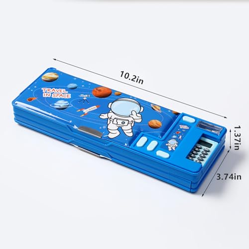 Image of Pop Up Multifunction Pencil Case, Cute Cartoon Pen Box Organizer Stationery with Calculators, Sharpener, Schedule, School Supplies, Best Birthday Gifts for Kids Teens (Blue)