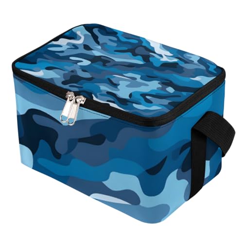 GzLeyigou Lunch Bags for Women Men 9 Cans,Blue Camouflage Hot & Cold Food Delivery Bag Insulated Grocery Bag Insulated Lunch Box Camo Texture Cooler Bag for Office Work Picnic Beach