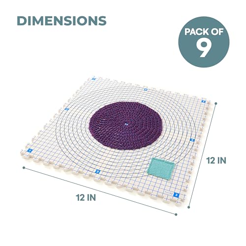 Image of Blocking Mats for Knitting and Crochet Projects - Extra Thick 0.75 Inch Interlocking Blocking Boards with Circular Gridlines - 150 T-Pins and Storage Bag for Knitting Accessories - Pack of 9