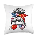 China Girls USA American Chineese Girl Throw Pillow