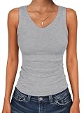 ANRABESS Tank Tops for Women V Neck Ribbed Knit Slim Fitted Sleeveless Basic Tee Tanks Casual Summer Clothes 2026 Grey M