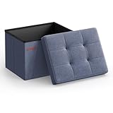 SONGMICS MAZIE Collection - Small Folding Storage Ottoman, Foot Rest Stool, 12.2 x 16.1 x 12.2 Inches, 286 lb Load Capacity, for Living Room, Bedroom, Home Office, Dorm, Light Denim Blue ULSF102Q01