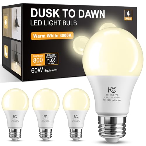 TJOY Dusk to Dawn Light Bulb Outdoor, Light Sensor, Automatic On/Off, 3000K