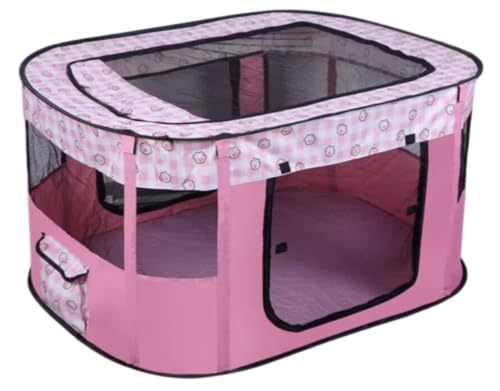 Sailozai 囲まれたペットフェンス、猫の家別荘、猫と犬のケージ、テント、広いスペース、子猫の出産室、ポータブル、通気性、収納バッグ付き (S,ピンク)