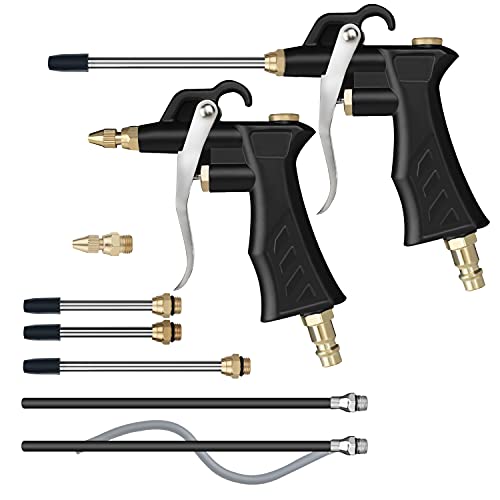 2 Pack Industrial Air Blow Gun with Brass Adjustable Air Flow Nozzle ï¼Œ Universal hose and 2 Steel Air flow Extension.Pneumatic Air Compressor Accessory Tool Dust Cleaning Air Blower Gun.