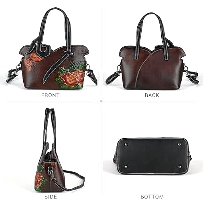 Women's Bag - Real Women's Leather Handbag - Handmade, Unique Embossed Cowhide, Floral Design, Vintage Tote