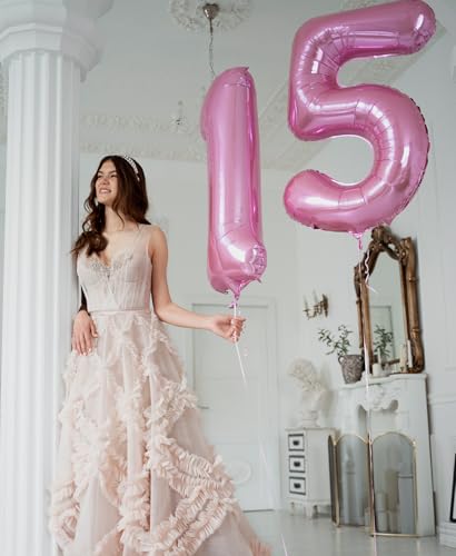 Image of 40 Inch Pink Number 5 Balloon, 5th Birthday Decoration Boys Girls