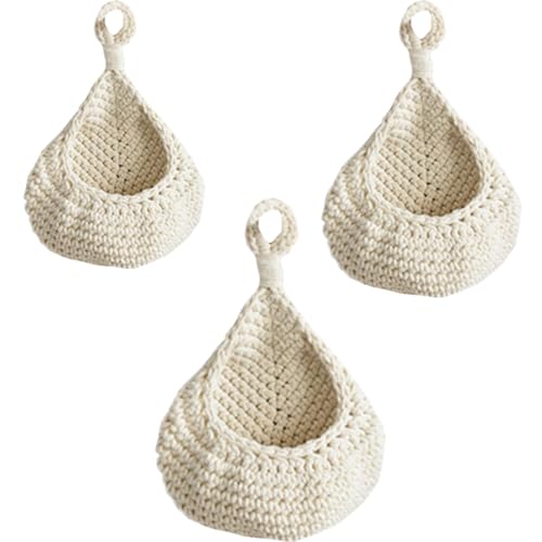 3 Stück Hängekorb Obstkorb, Handgewebt Baumwollegewebe Aufbewahrungskörbe Obstkorb Hängend Wandkorb Hängekorb Küche Obst für Obst Gemüse Wandpflanzer