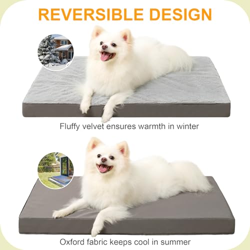 Image of KSIIA Orthopedic Dog Bed, Deluxe Plush Waterproof, 29 x 18 Inch, Gray, 3-Inch Thick High-Density Egg Crate Foam, Removable Cover, Machine Washable | Deluxe Soft Plush Dog Crate Bed, Machine Washable Pet Mat with 3-Inch Thick High-Density Egg Crate Foam, Removable Cover