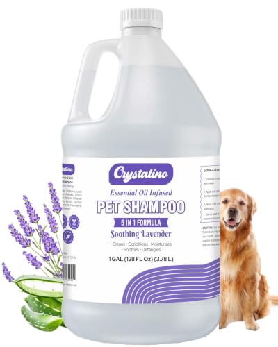 Crystalino Dog Shampoo Conditioner - Lavender - (1 Gallon) Pet Shampoos for Dogs Oatmeal Dog & Puppy Shampoo Sensitive Skin and Itchy Skin Relief Bath Supplies for Dogs Wash Moisturizing for Pets