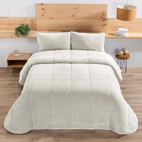Edredón Comforter Sherpa | RISO | Manterol - Suavidad y Calidez para el Invierno (Nata, 90 CM)