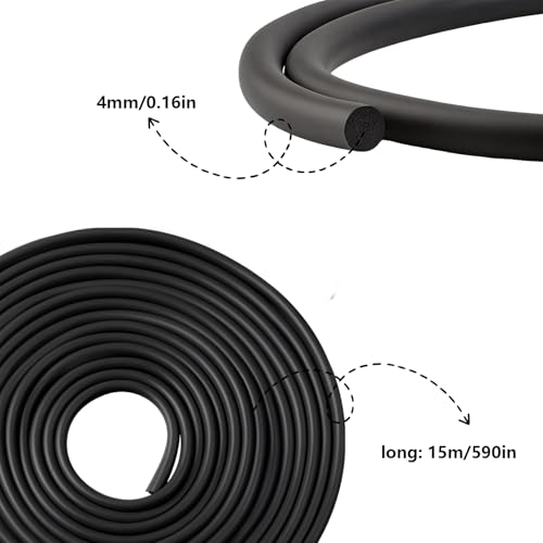 Vaskula 15 Meter Fugenfüllprofil Ø 4mm Dichtschnur EPDM Fugenschnur Dichtung Schaum Rundschnur für Fenstern Wänden Decken und Spalt Beton Füllung (Schwarz)