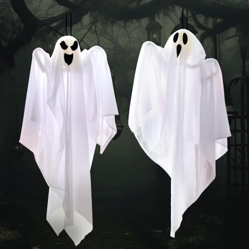 Image of JOYIN 2 PCS 27.5 inch Halloween Decorations Hanging Ghosts Outdoor, Halloween Flying Ghosts Decor for Tree Front Yard Patio Lawn Garden Party Supplies and Holiday Decorations