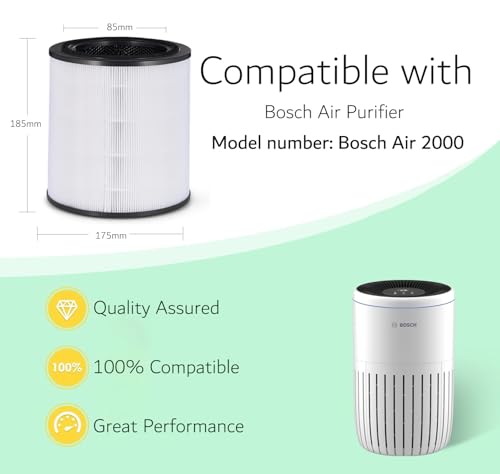Aoonar Filtr zamienny do oczyszczacza powietrza Bosch Air 2000,3 w 1 H13 True HEPA z wysokowydajnym węglem aktywnym i filtrem wstępnym (do Bosch Air 2000)