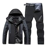 Generisch Thermoanzug Herren Angeln Warme Skianzug Wasserdicht Tracksuit Winter Skibekleidung Jacke mit Kapuzen und Hosen Schneeanzug Skijacke Winddicht Schneemantel 2 Teiler Sportanzug