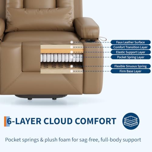 Image of Garvee Power Lift Recliner Chair - Heat and Massage, PU Leather Electric Lift Recliner for Elderly & Mobility Impaired, Reclining Sofa with Side Pocket, Soft Pillow, Cup Holders for Living Room