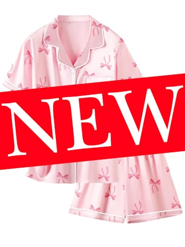 Image of Schbbbta Girls Womens Pajamas, Satin Silky Pjs Set Kids 2Pcs Button-Down Nightwear Sleepwear Gift for Mommy and me