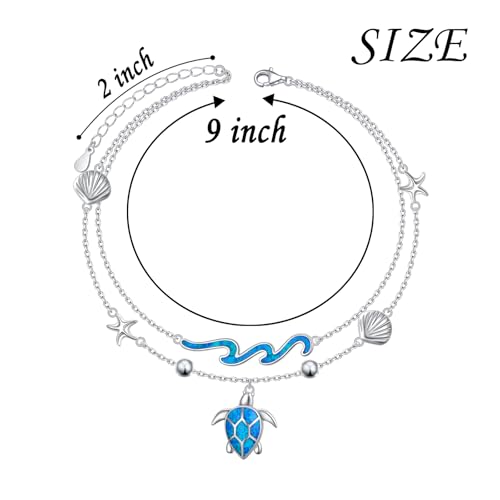 Image of Ladytree S925 Sterling Silver Boho Beach Double Layer Anklets Bracelet for Women Adjustable 9 to 11 inches