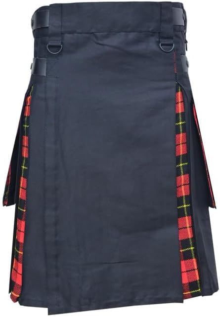 Scottish Kilt For Men - Hybrid Mens Kilt with Black Cotton and Acrylic Wool Tartan Pleats, Sizes 30-70 Including Plus Sizes