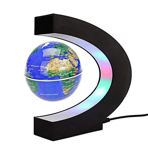 Floating Globe with LED Lights C Shape Magnetic Levitation Floating Globe World Map for Desk Decoration (Blue) - Thumbnail 5