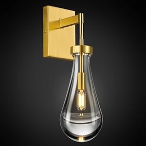 Raindrop Wall Sconces Gold Sconces Wall Decor Modern Brass Wall Lighting Glass Bathroom Sconces Indoor Vanity Light Wall Lamp for Bedroom Living Room Stair 1 Pack