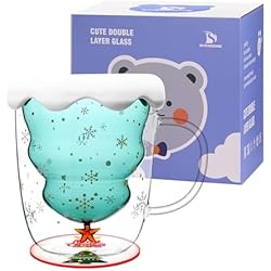 SHENDONG Tazas de café del árbol de navidad Tazas lindas con tapa Taza de té Taza de leche Vidrios con aislamiento de doble pared Taza de expreso Los mejores para mujeres Hombres