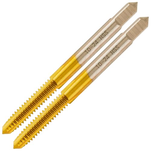 Cinrusge 2 pcs 10-24 UNC Thread Tap, Ti-Coated M2 HSS #10-24 UNC Thread Milling Tap Right Hand