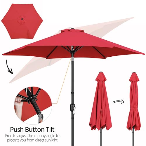 Yaheetech 9FT Outdoor Patio Umbrella, Outdoor Table Umbrella with Push Button Tilt and Crank, Yard Sun Shade, UV Protection Waterproof for Garden/Deck/Backyard/Pool, Red image 1