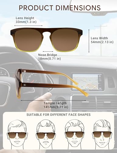 Image of BIRCEN Mens Acetate Polarized Sunglasses: Retro Square Sun Glasses UV400 Protection Anti-Glare Shades for Driving Travel