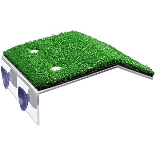 Sacolin Turtle Basking Platform Medium, Floating Dock with Suction Cups and Incline Ramp, Nonslip Plastic Turtle Resting Area with Realistic Green Grass for Aquatic Turtles and Tortoise Habitat Decor