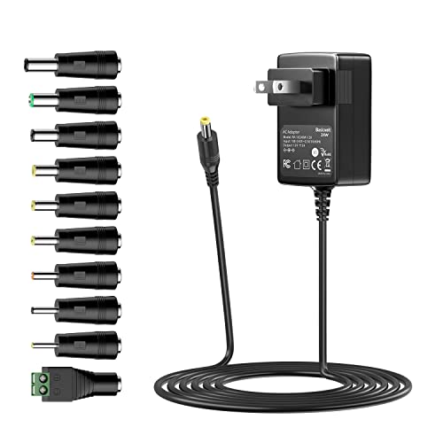 Basicvolt Universal AC Adapter 12V 2A DC Power Supply Center Positive 12 Volt 2 Amp 1.5A 1A 500ma 300ma Charger Power Cord for TV Box Tablet Speaker GPS Webcam Router Alarm Clock