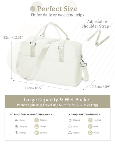 Image of Gym Bag for Women,Travel Duffle Bag for Travel with Wet Pocket Weekender Overnight Carry On Tote Bag Luggage Bag with Trolley Sleeve Personal Item Travel Bag Hospital Diaper Bag Beige