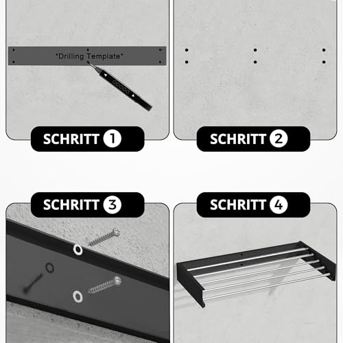 Vonia Wandtrockengestell 100 x 50 cm – platzsparend & zusammenklappbar – robuster Wäschetrockner zur Wandmontage im Badezimmer, auf dem Balkon und in kleinen Wohnungen – schwarz