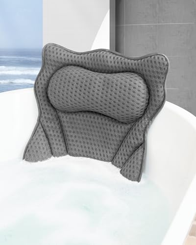MTDLYICE Bath Pillow, Bath Pillows for Tub Neck and Back Support, Soft 4D Air Mesh Bathtub Pillow 16.5 x 17.3 INCH, with 6 Powerful Suction Cups, Bath Accessories Relaxing Gifts for Women (Grey) - Thumbnail 6