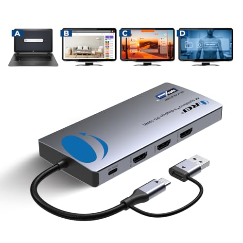 OREI SplitXtend USB C Docking Station Triple Monitor with 3xHDMI Ports, Thunderbolt 4 Dock, HDMI DisplayPort Hub, Dual Monitor HDMI Adapter Extend, USB C Splitter, 100W PD, SD Card Reader, 4K Output