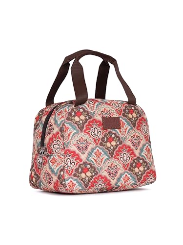 Image of ZOUK Mughal Art Multicolor Motif Printed Jute Multicolor Insulated Lunch Tiffin Storage Picnic Bag