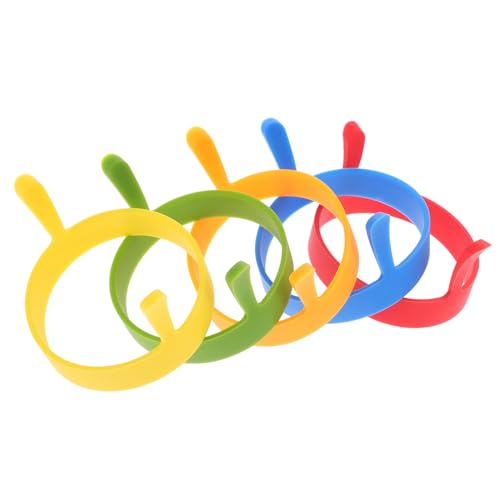 OSOLADY 5個 耐熱シリコン製丸型エッグモールドハンドル付き ノンスティック調理用卵リング 煎蛋圈 朝食パンケーキ用 ラン ランダムカラー
