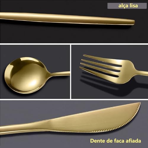 Talheres Inox 24 Peças, Com Colher Garfo Faca e Colher de Café, Conjunto de Conjunto de Talheres Dou