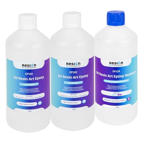 RESION Résine époxy avec durcisseur pour résine - Rapport 2:1 - Faible viscosité - Transparent, 3 kg - Résine transparente, sans solvant, inodore, résine époxy transparente - Kit débutant